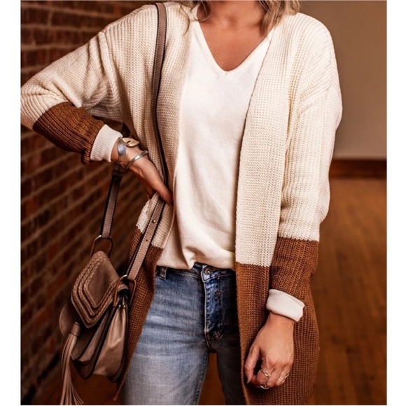 Sweaters - Emmer Brown/Cream Tie Back Cardigan M